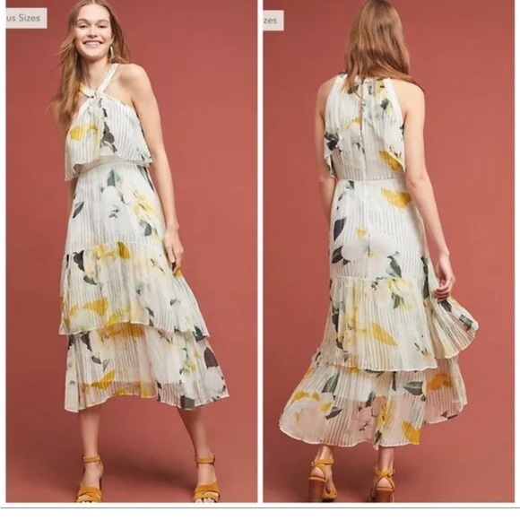 Anthropologie women’s Garden Party Dress Floral Ruffle Size 12 midi preloved - Picture 2 of 14